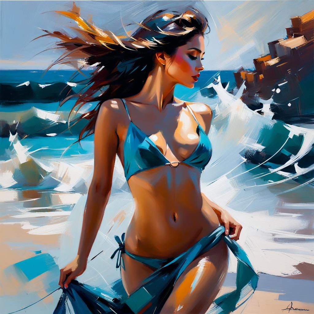 Mermaid Lounging on Beach as Figurative Painting