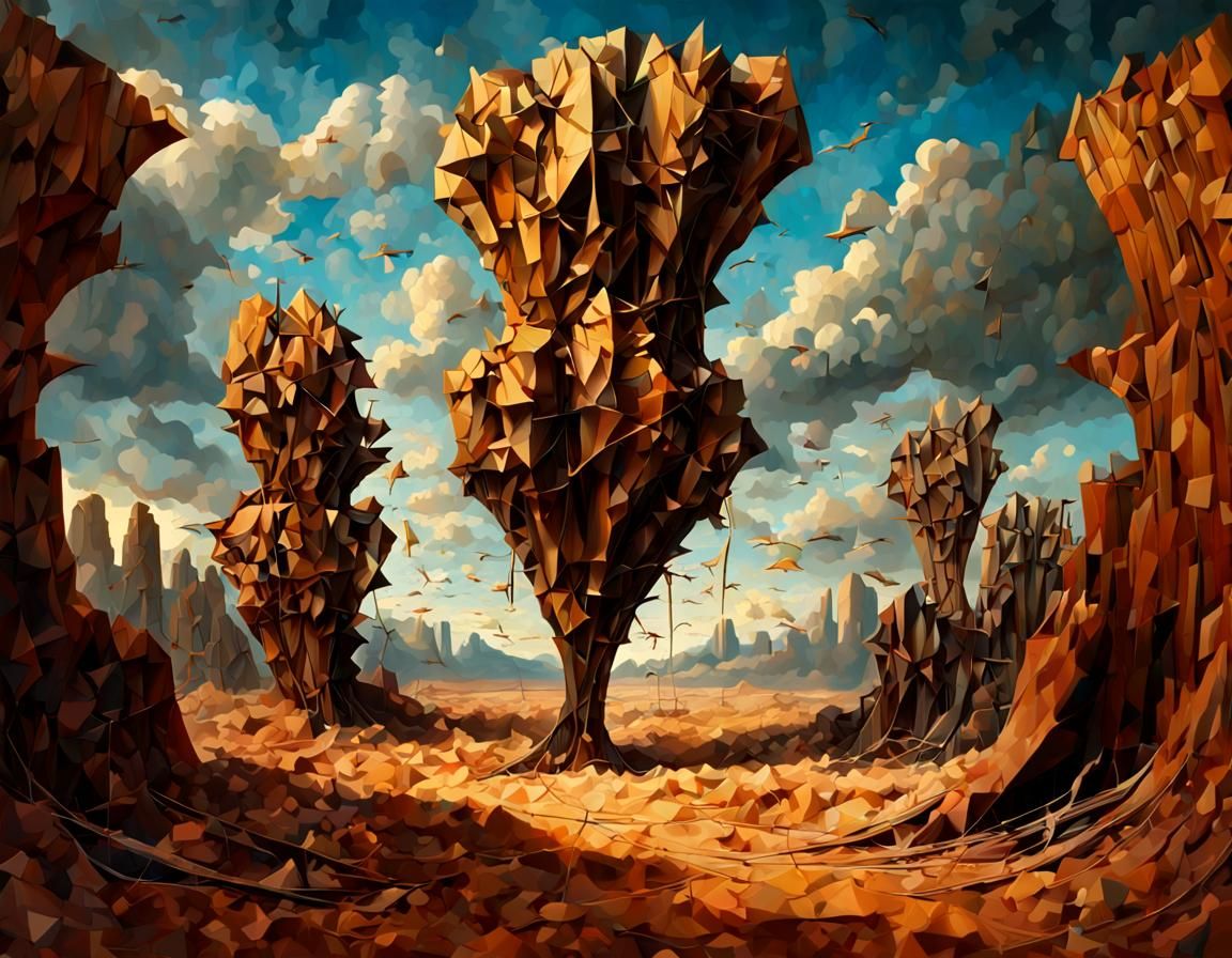 Surreal Desert Landscape with Abstract Rock Formations