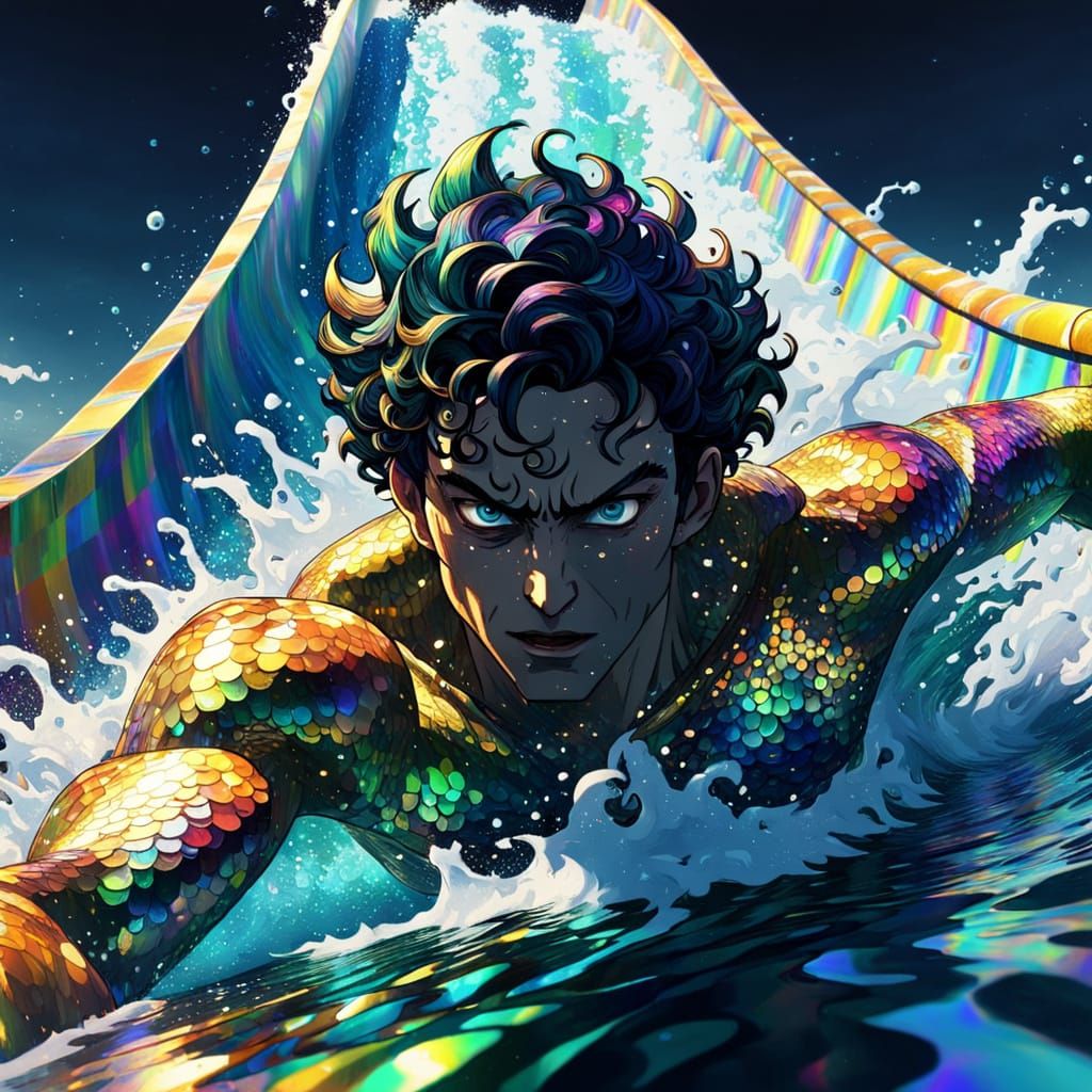 Manga Man's Aquatic Adventure in Klimt Style