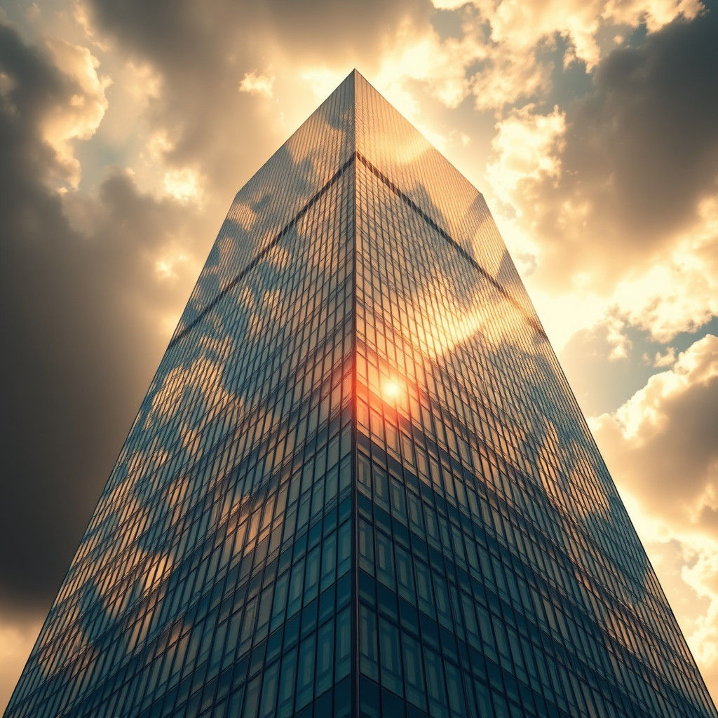 Mirrored Skyscraper Reflecting Sunlight in Hyperrealistic De...