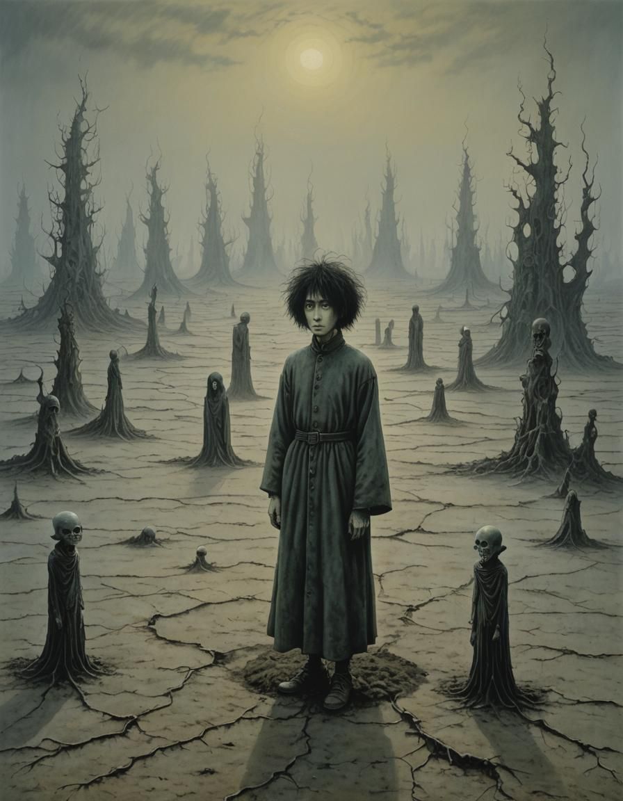Disturbing Surrealist Desert Landscape in Gothic Horror Styl...