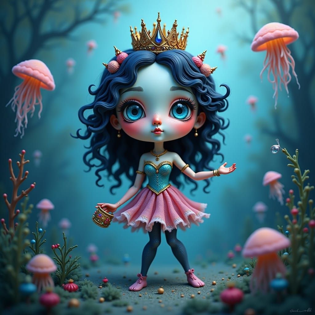 Underwater Mermaid Fairy in Deep Blue Scene