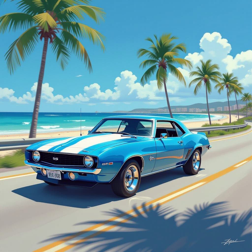 Blue Camaro Z/28 T-Tops: Coastal Highway Drive