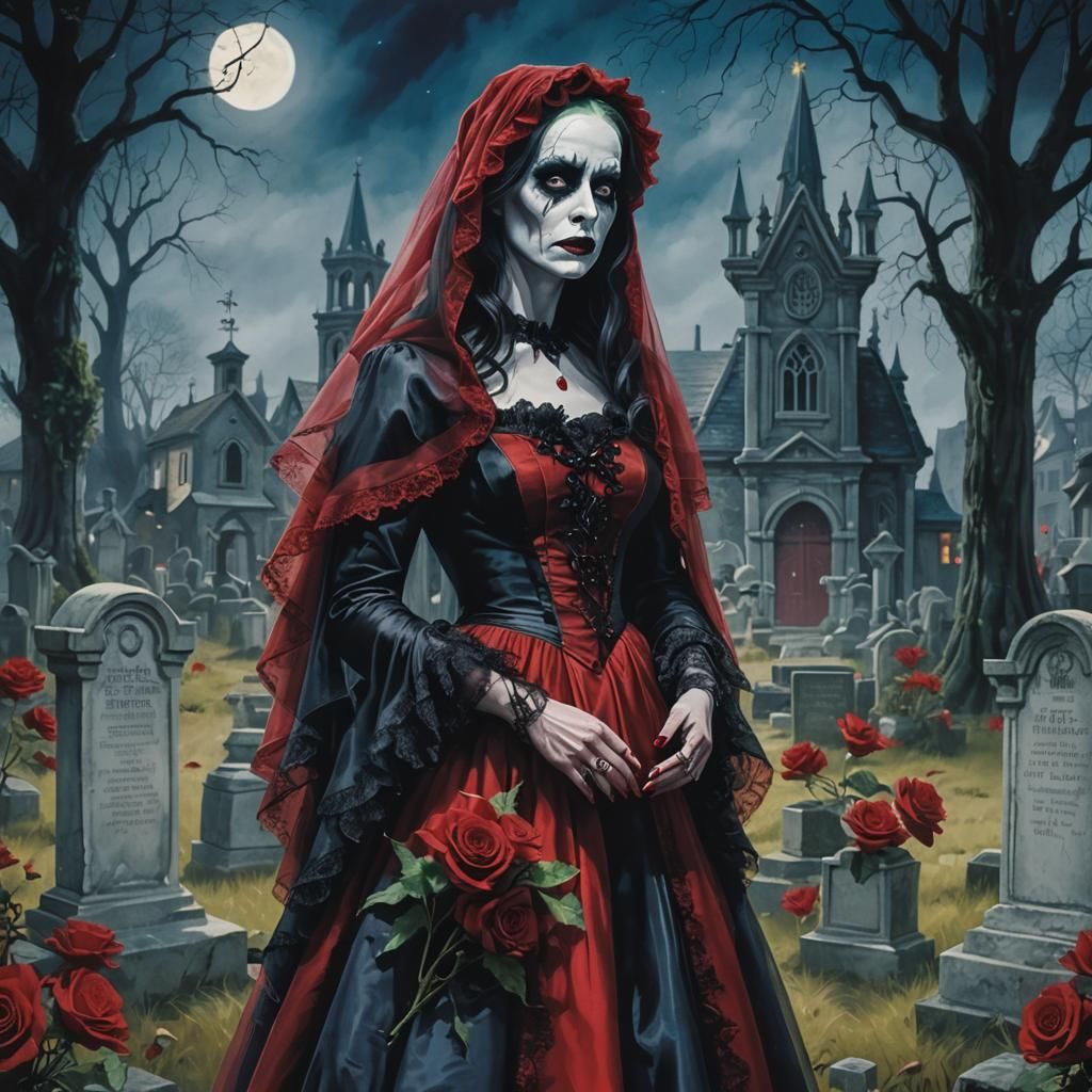 Lydia Deetz in Red Veil, Macro Photography Portrait