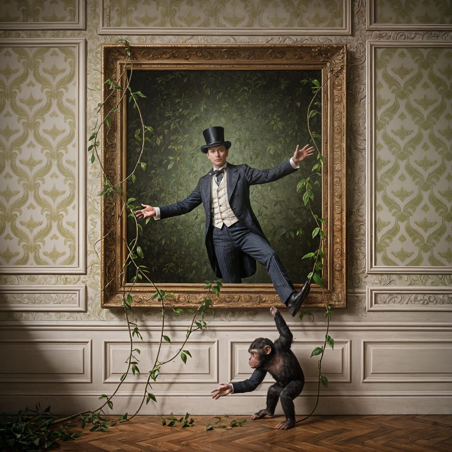 Victorian Living Room with Escaping Chimpanzee