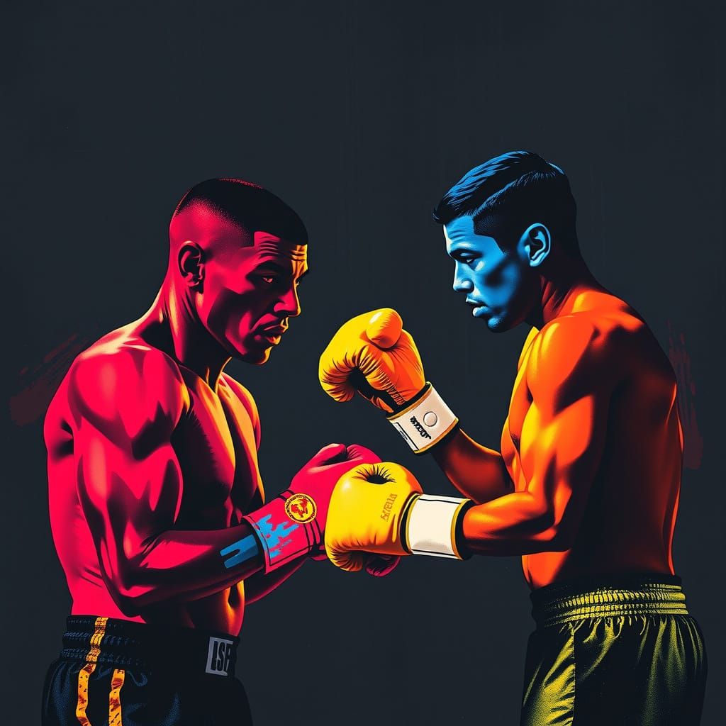 Dynamic Boxer Silhouettes in Vibrant Brushstroke Style
