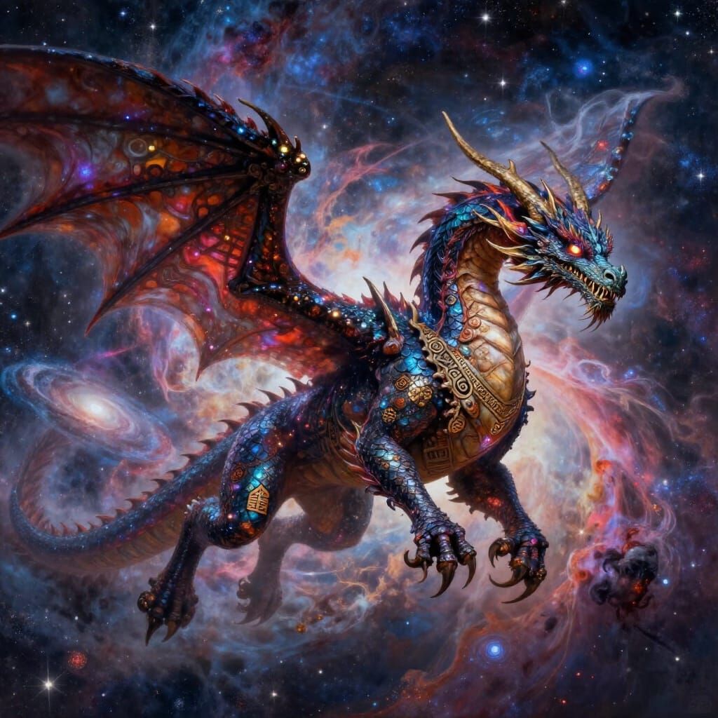 Majestic Dragon Soars Through Cosmic Nebula