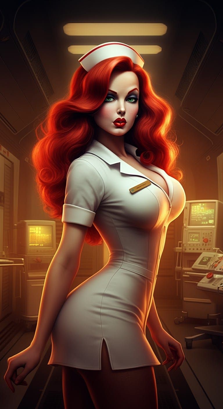 Alluring Nurse in Cyberpunk 3D Game Cinematic Style