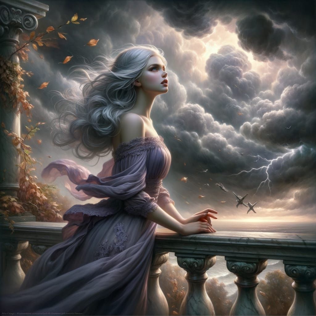 Norse Goddess on Balcony in Romantic Matte Painting