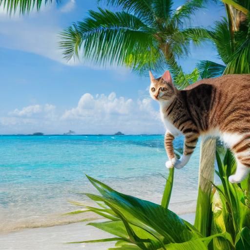 Cat Enjoying a Tropical Beach Vacation