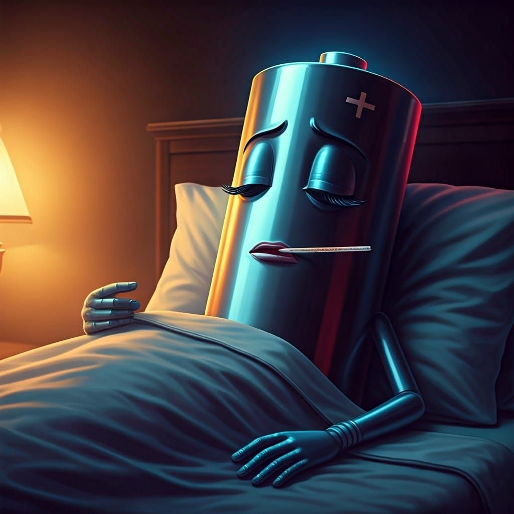 Exhausted Battery Character in Dreamlike Cinematic Style