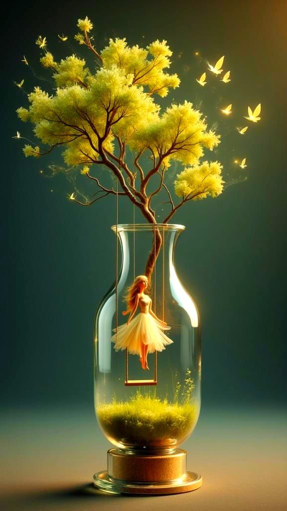 Ethereal Whispers in Glass: A Fairy's Gentle Swing