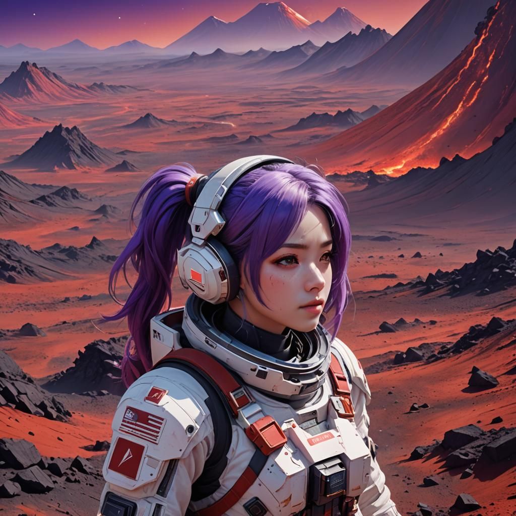 Anime Girl Exploring Mars in 3D Art Style