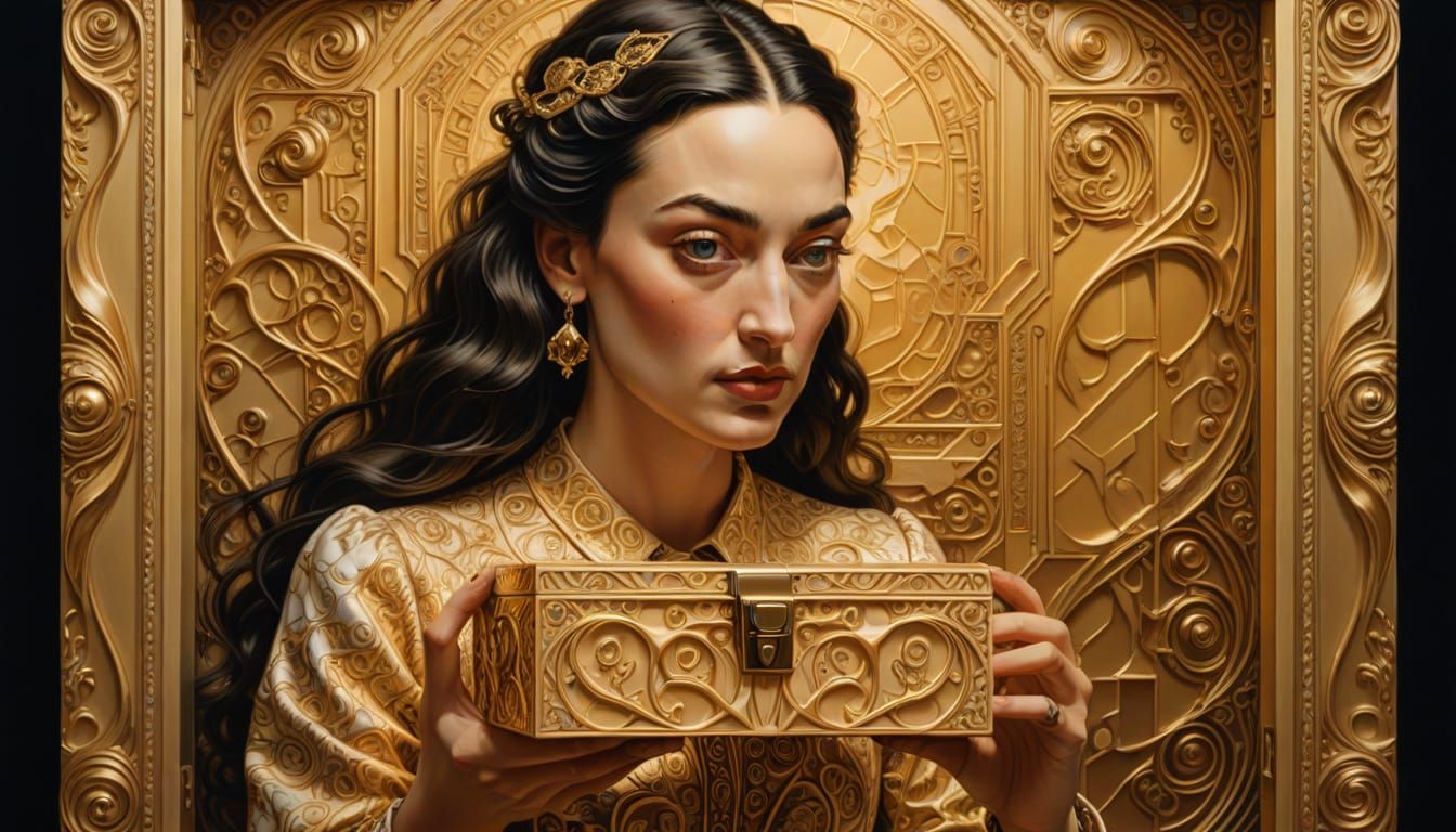 Hyperrealistic Surrealist Masterpiece: Woman Holding Golden ...