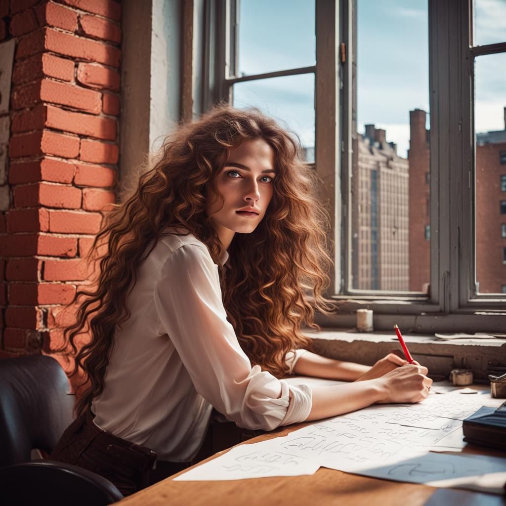 Girl Writing in NYC Apartment: Neo-Impressionist Film Still