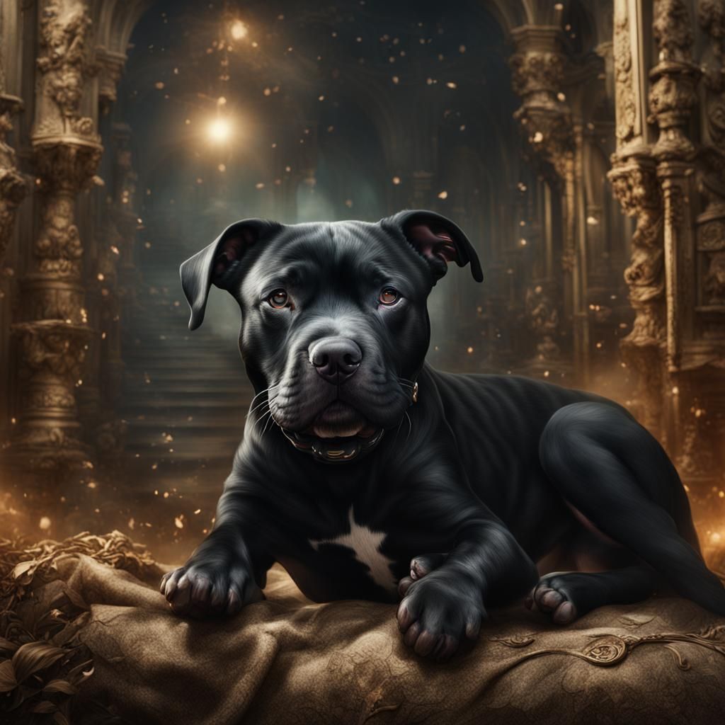 Petting a Newborn Black Pitbull Puppy