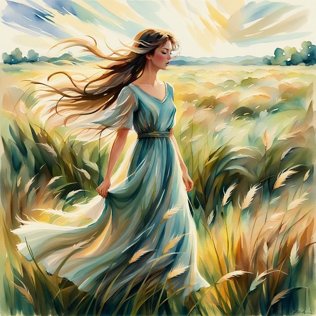 Solitary Figure Swept Away by the Wind