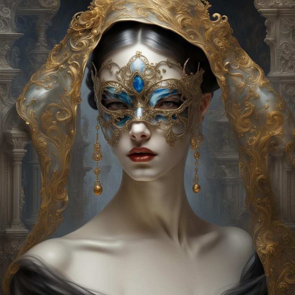 Woman in Glass Mask: Dark Art Cloisonnism