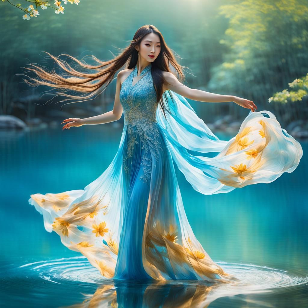 A highly detailed acrylic paint image of a beautiful young C...