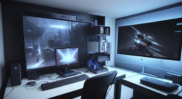 Minimalist Gaming PC Setup in a futuristic room ...