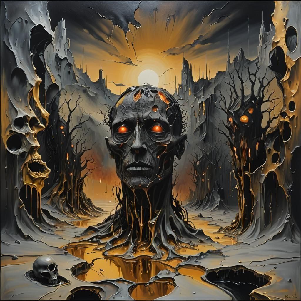 Surreal Underworld of Lost Souls in Impasto Style