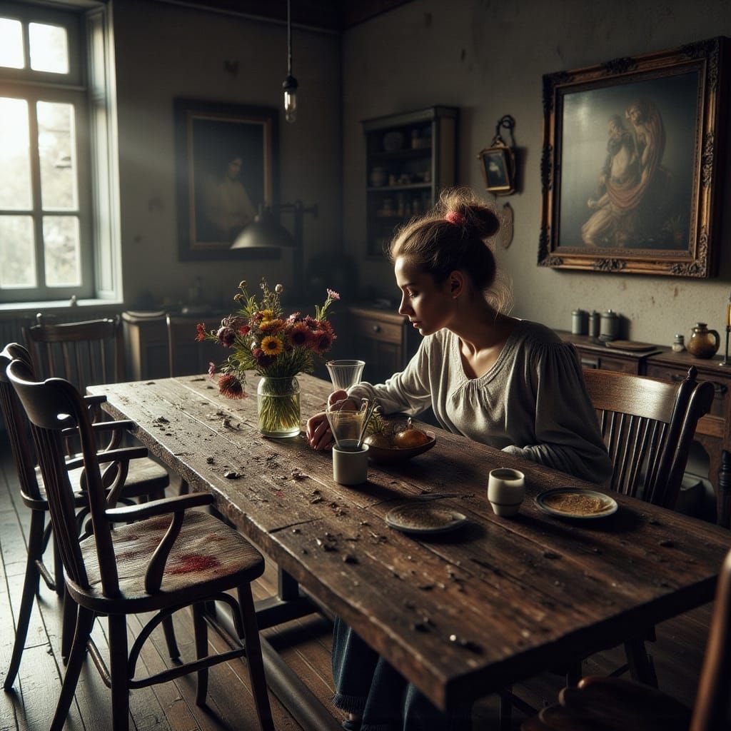 A Mother's Heritage Furniture in Warm, Cinematic Lighting