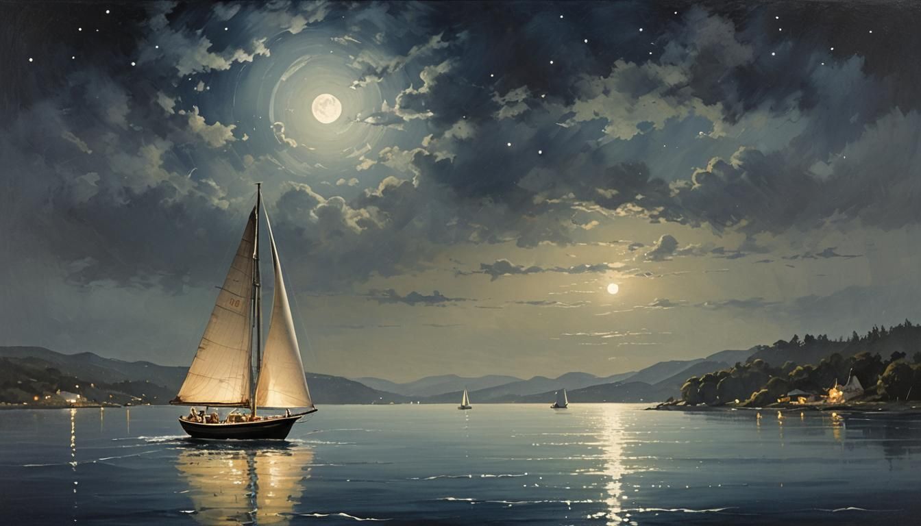 Sailboat on Water Under Moonlight