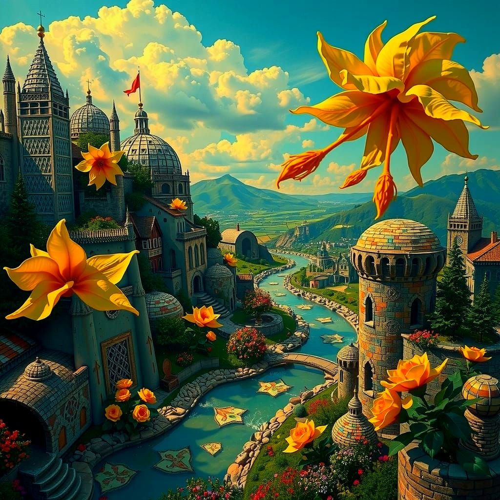 Vibrant Patchwork Patterns with Fractal Angles and Fibonacci...