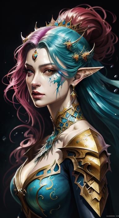 Fantasy Princess Portrait in Alcohol Ink Style