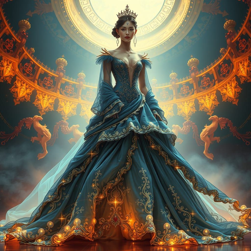 dark blue and golden dress