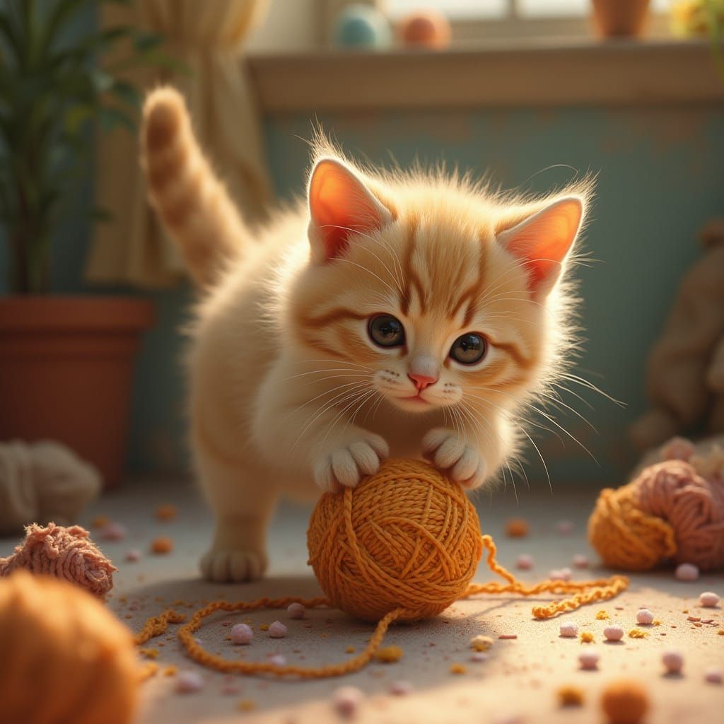 Whimsical Feline Delight in Cozy Domestic Scene