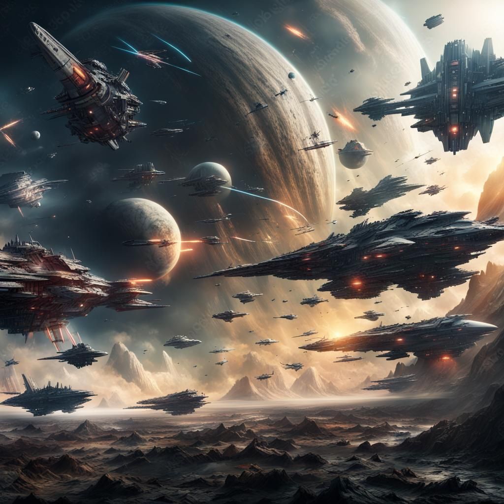 Epic Space Battle: Starfighters in Digital Matte Painting