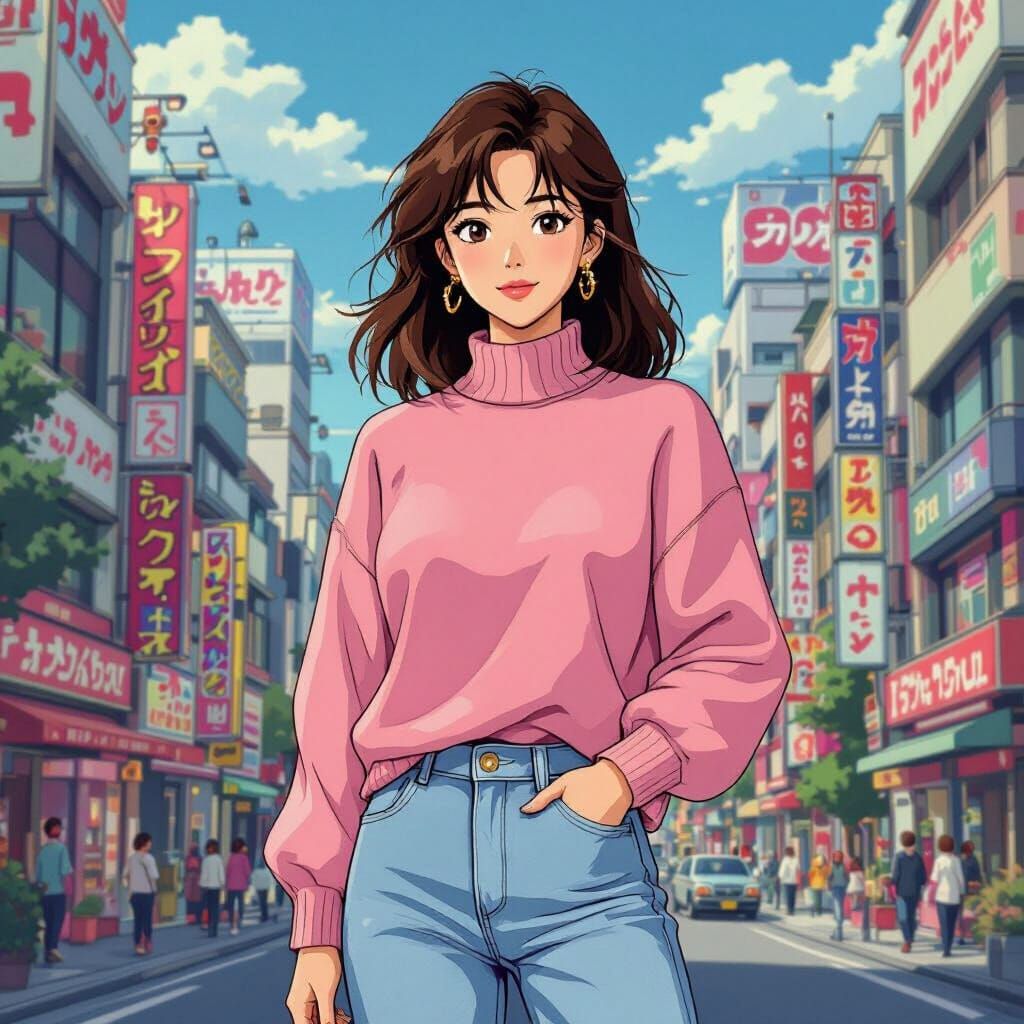 Mariya Takeuchi in 90s Anime Style Tokyo