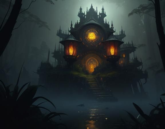 Bullywug in Murky Swamp: Dark Fantasy Concept Art