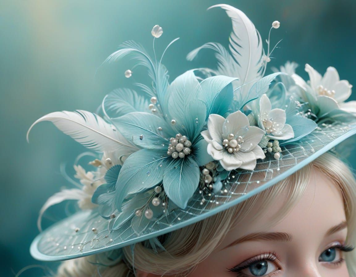 Ethereal Aqua Fascinator Hat Close Up