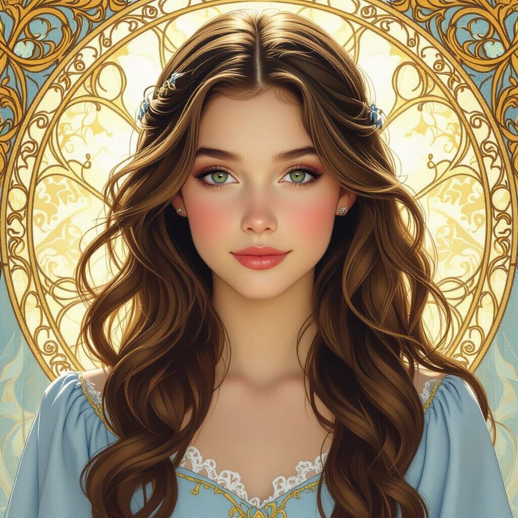 Elegant Young Witch Portrait in Art Nouveau Style