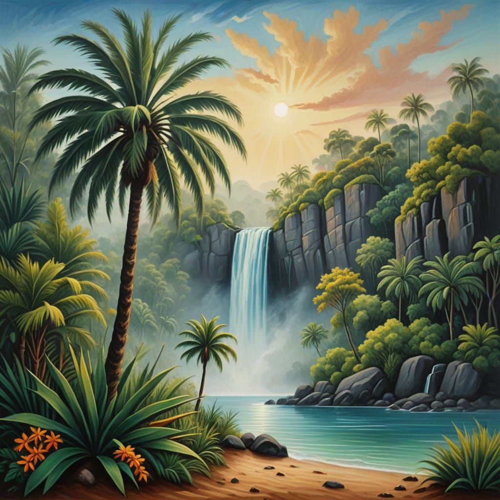 Surrealist Desert Oasis in Ethereal Light