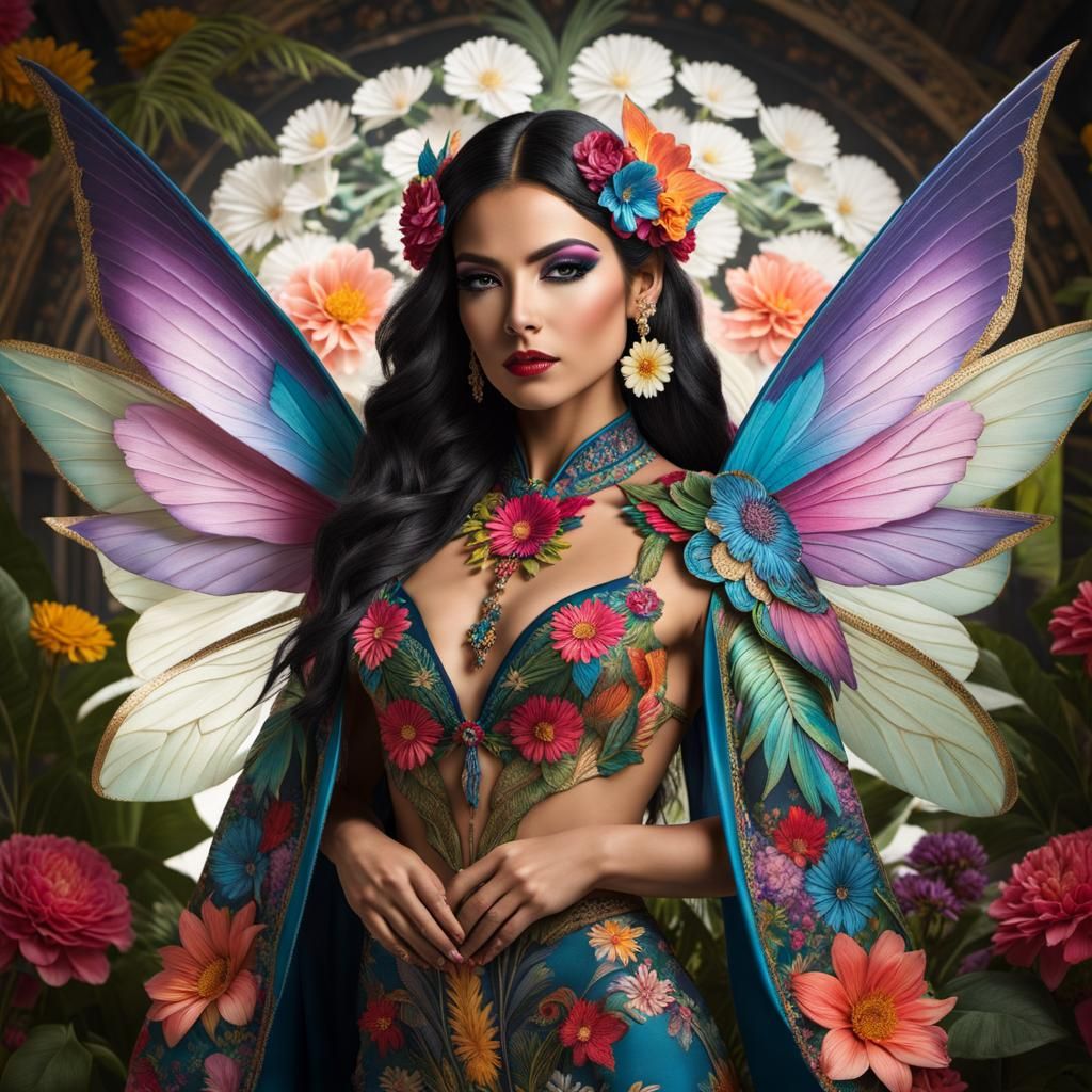 Androgynous Fairy Woman in Floral Setting