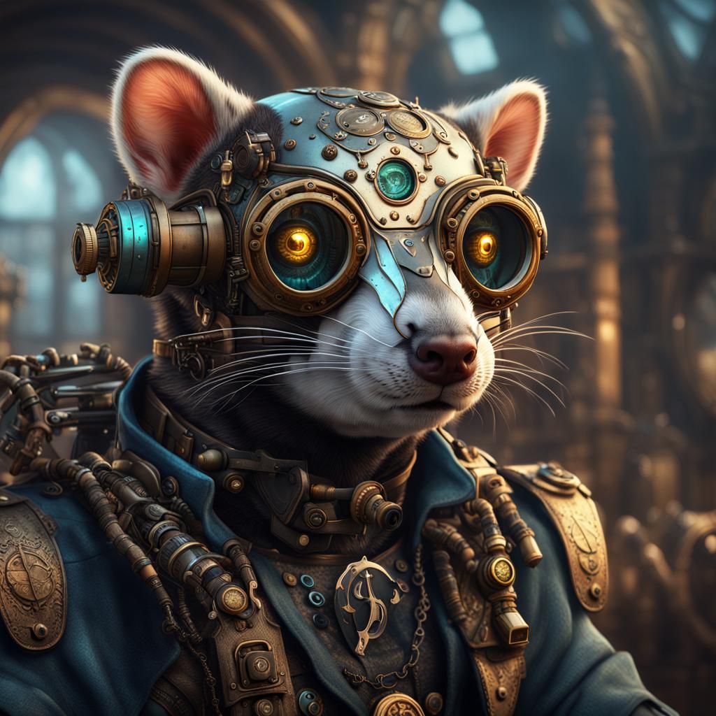 Steampunk Cyborg Ferret in Detailed Matte Painting