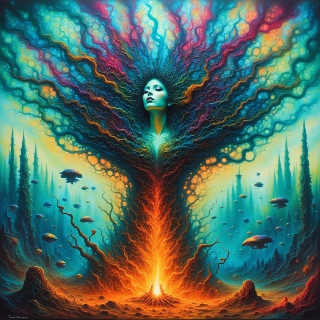 Mysterious Celestial Being in a Dark, Ethereal Landscape