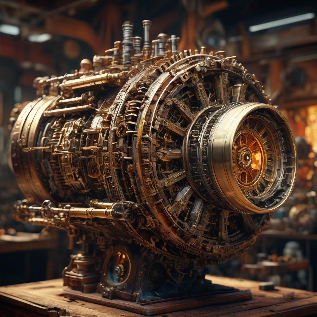 Cyberpunk Clockwork Jet Engine in Industrial Chic