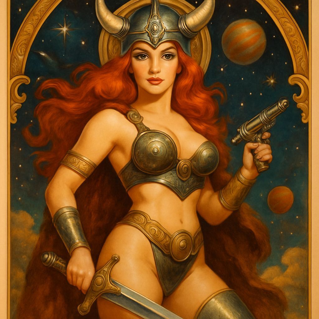 Retrofuturistic Redheaded Space Viking Goddess in Classic 19...