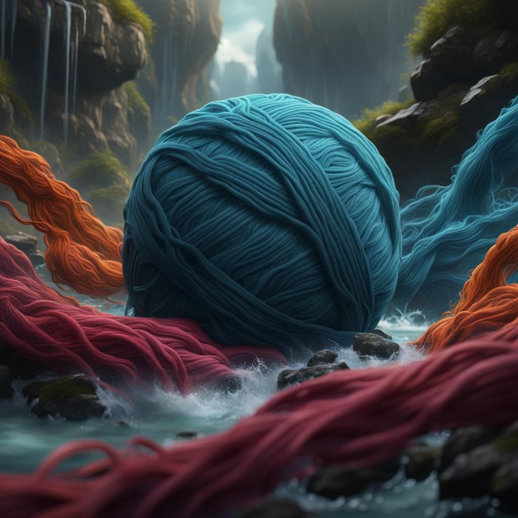 Yarn Unraveling into Water: Fantasy Concept Art