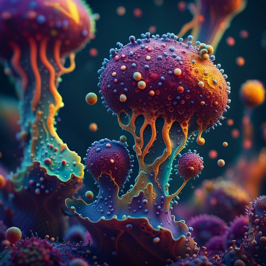 Amoebas Under Microscope in Detailed Matte Painting