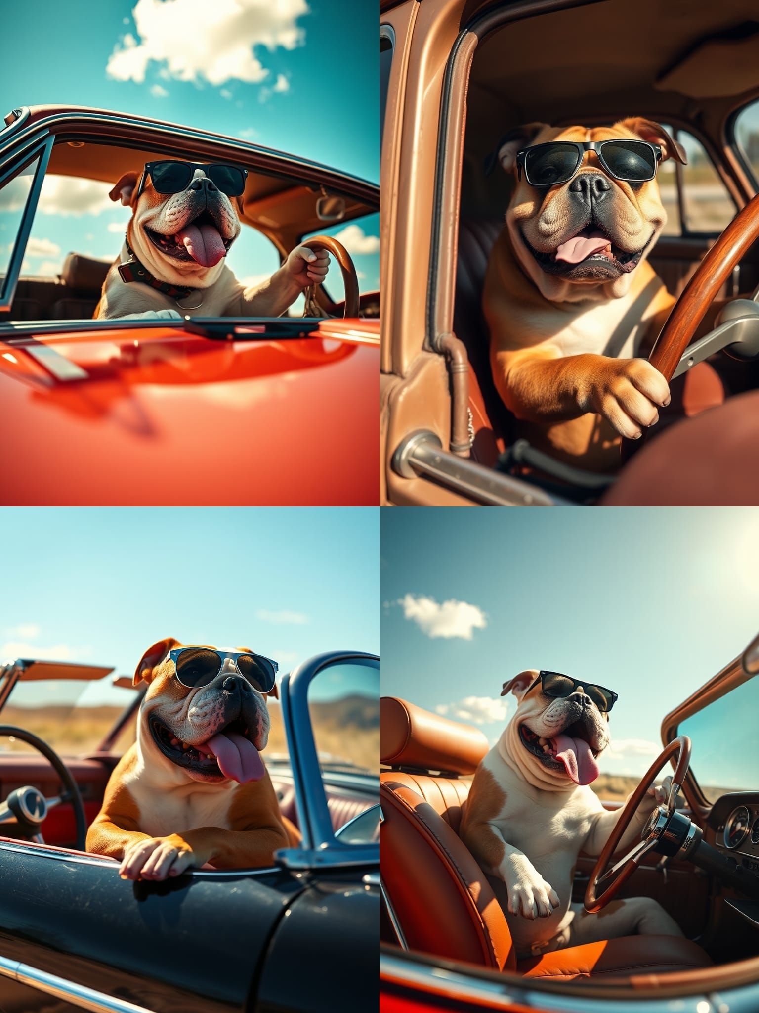 Bulldog Driving a Car in Photorealistic Style