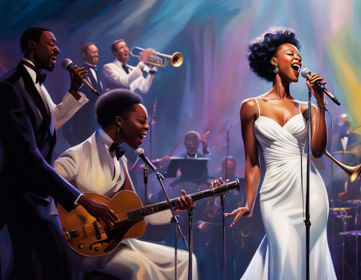 Jazz Singer Crooning in Nightclub, Photorealistic Image