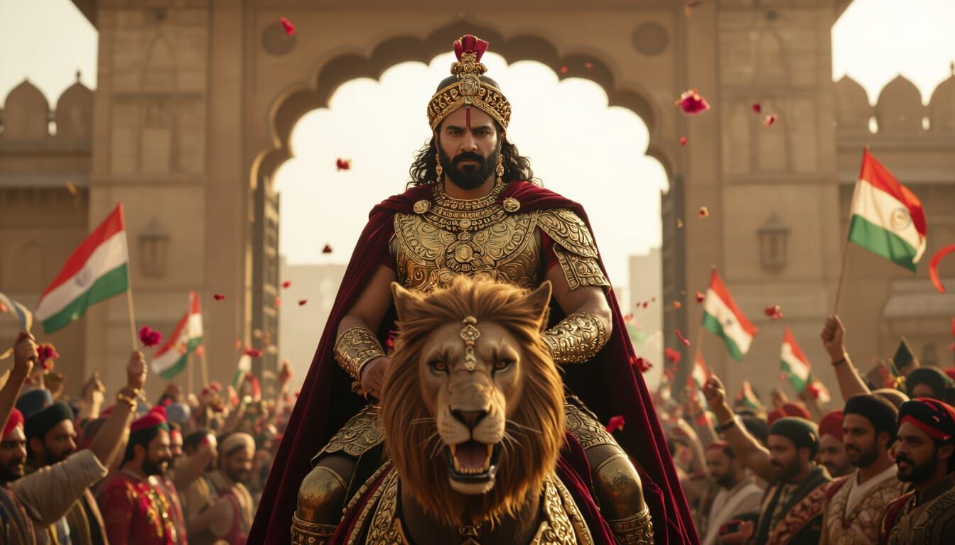 Indian King Riding Into Palace Gate in Cinematic Style