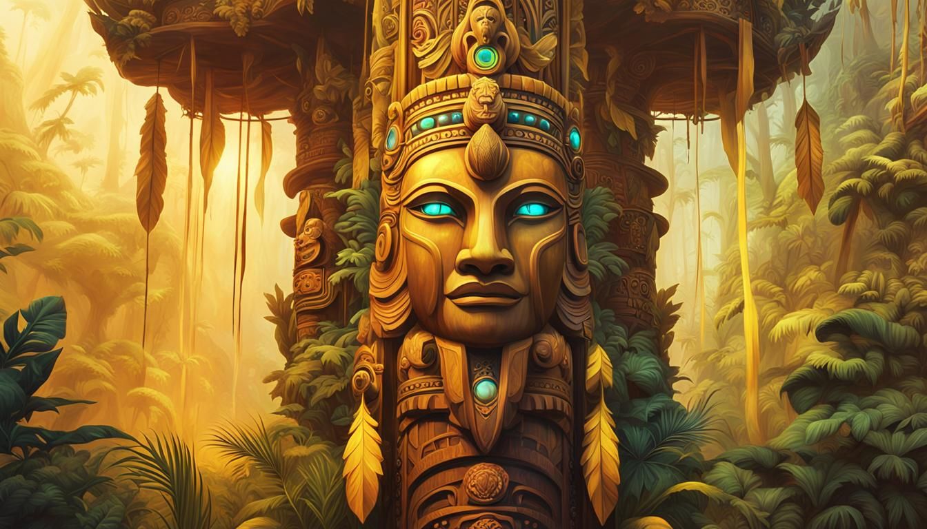 Detailed Jungle Totem Pole with Spectral Smoke