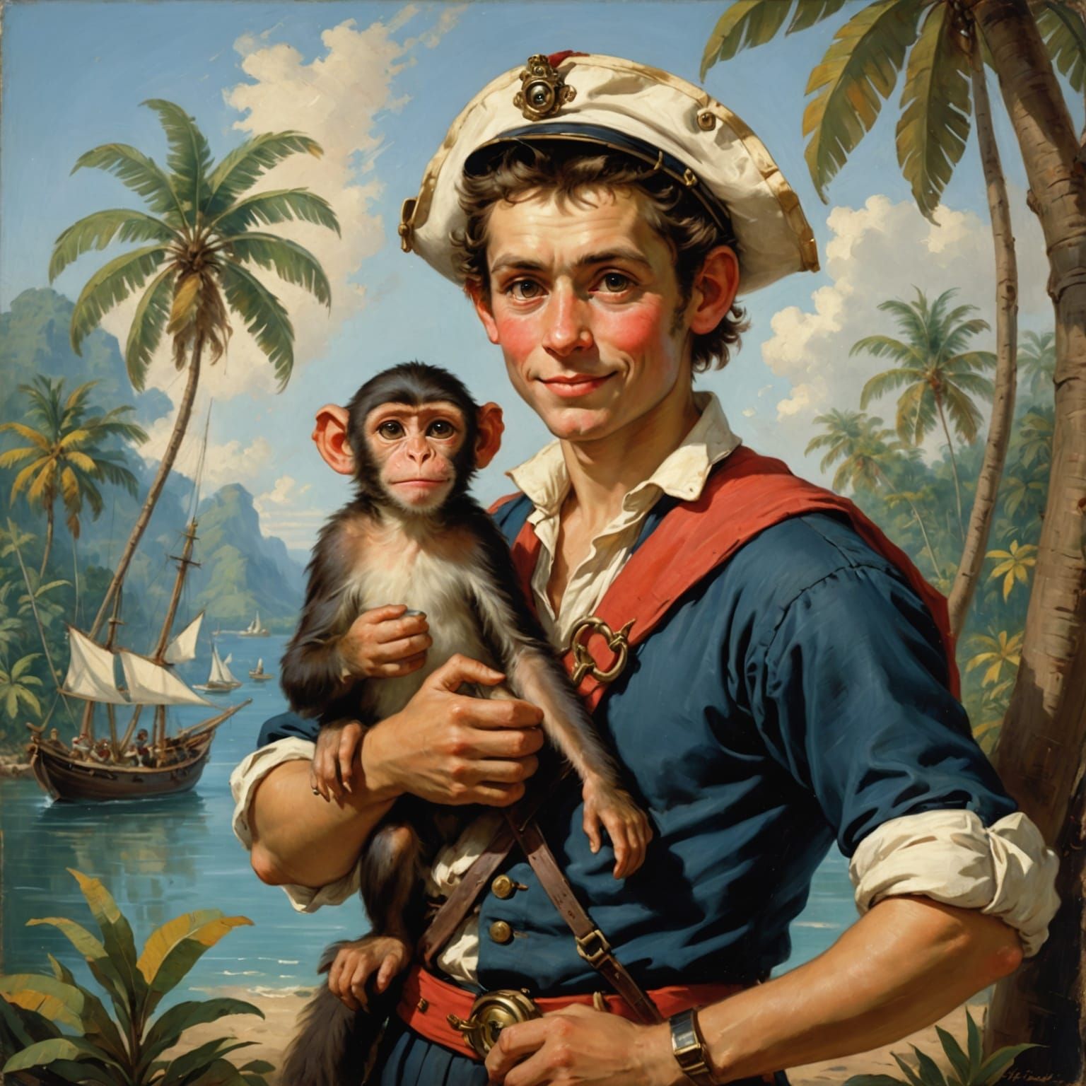 18th Century Sailor and Monkey with Compass