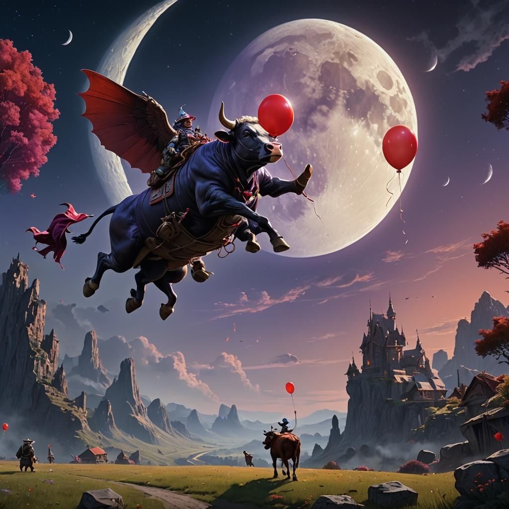 Surreal Flying Shoe and Bowing Cow Fantasy Art